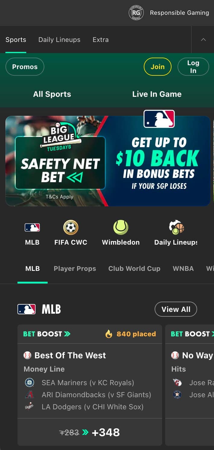 Home page of Bet365 sportsbook.